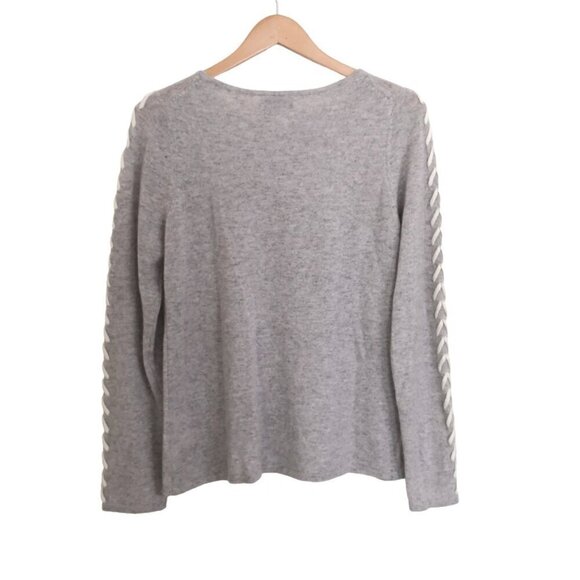 Nanette Lepore 100% Cashmere Lace Up Sleeve Light Grey/Off White Size L - Picture 5 of 6